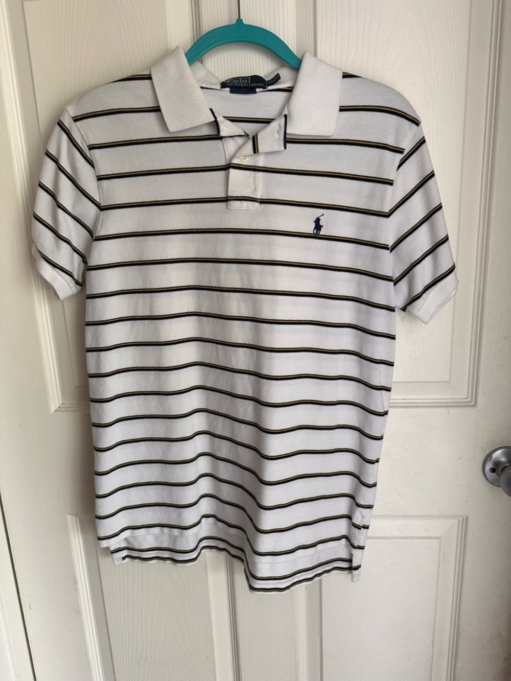 Polo by Ralph Lauren White Polo with Navy and Black Stripes